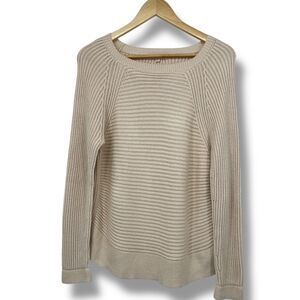 Ali Golden Pima Cotton Knit Scoop Neck Cream Sweater Women's M/L